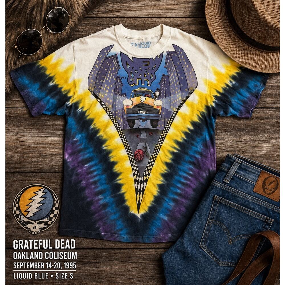 1995 Grateful Dead Liquid Blue Tie Dye Tour Shirt Size Small